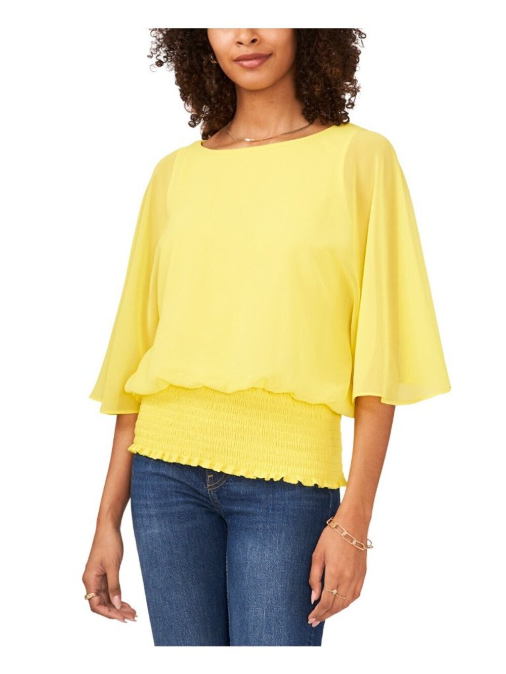 NWT Sam & Jess Woven Smocked-Waist Top TA93052728J Mustard Yellow S